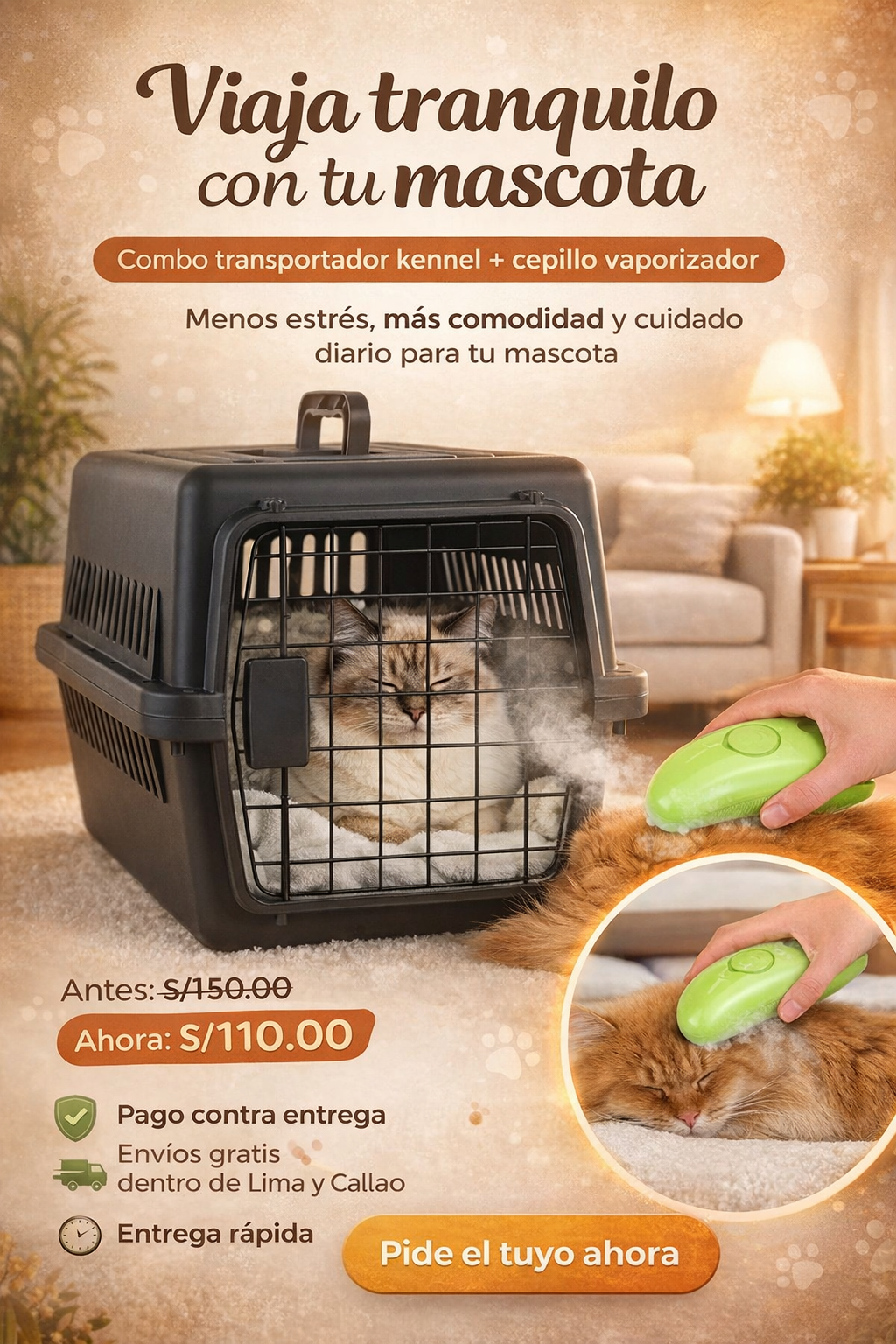Combo Transportador Kennel L50 + Cepillo Vaporizador